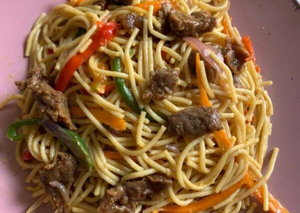 Shredded Beef Stir Fry Spaghetti
