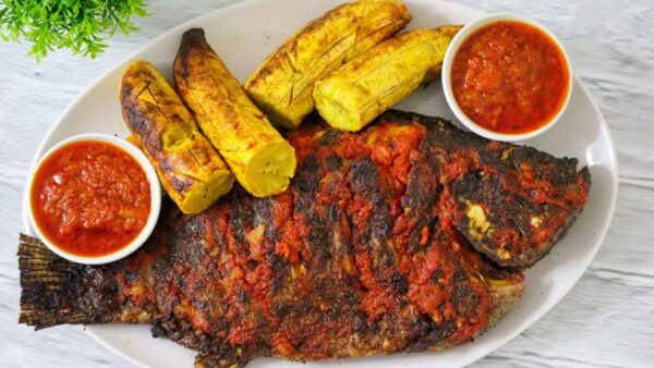 Roasted Plantain with Grilled Fish